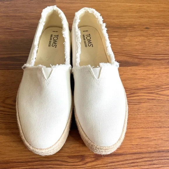 Toms White Espadrille Platform Slip-Ons with Jute Sole - Picture 4 of 8